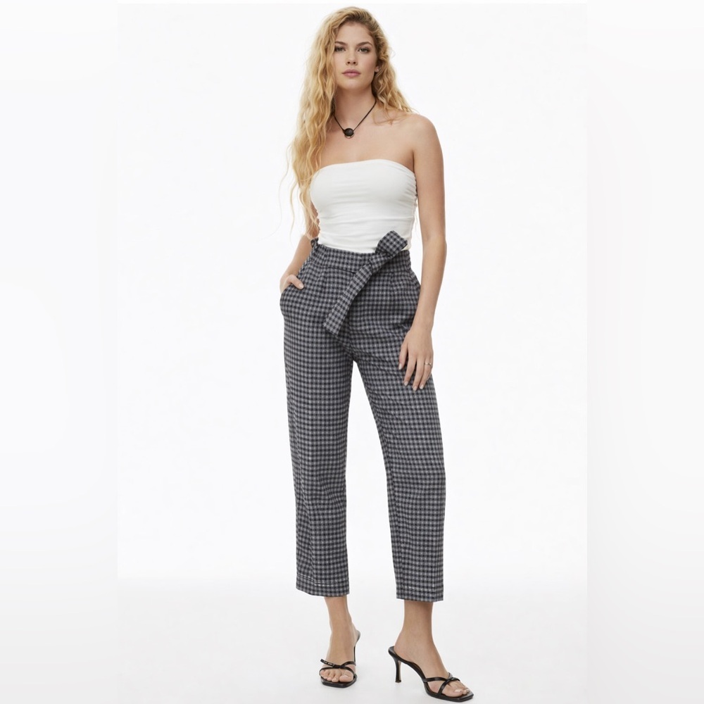 NEW Aritzia Wilfred WOOL Front Tie Jallade High Rise check Trouser pants grey 4